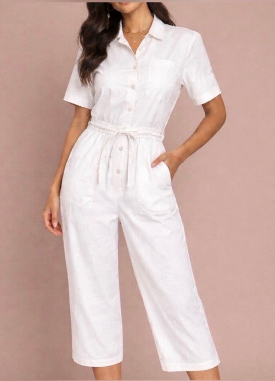 Madewell White Wide Leg Cropped Utility Jumpsuit size 0 MSRP $138